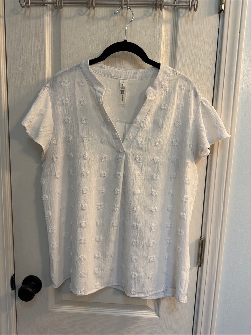 Soft Textured White Women's Split-Neck Top